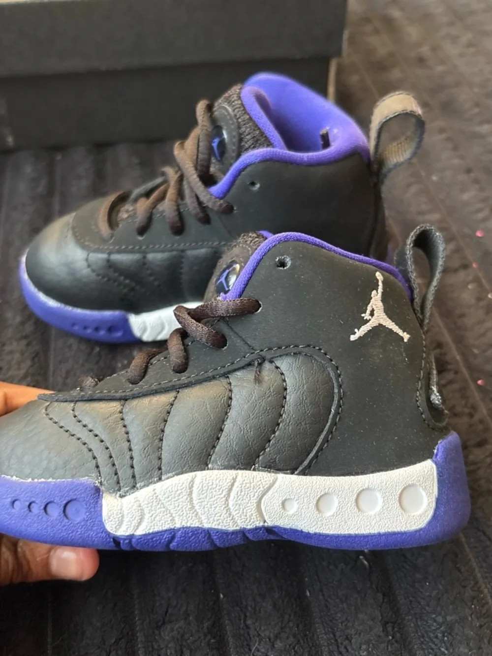 Jordan Kids Black and Purple High-Top Sneakers